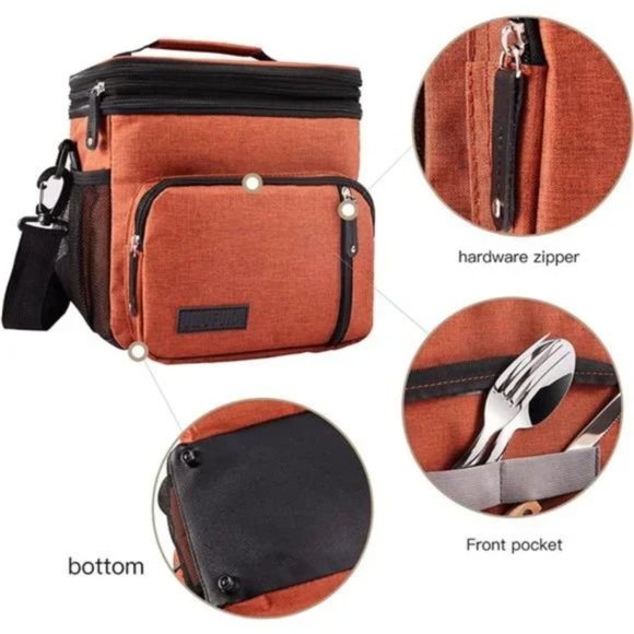 Men's Lunch Bag, Insulated Lunch Cooler Large Water-resistant Lunch Box (Orange) - Picture 5 of 7